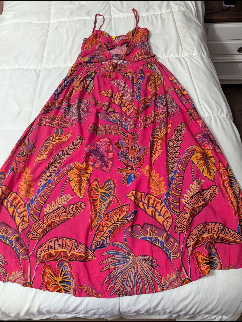 Pink maxi Dress by Farm Rio colorful tropical leaf print - NWOT